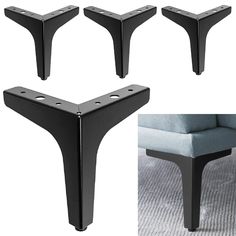 four pieces of black metal furniture sitting next to each other