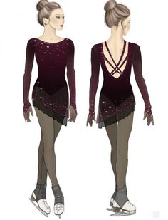 a drawing of a female figure wearing a purple leotard and long sleeve top