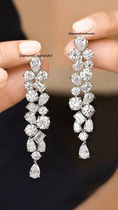 Multi-Shape Diamond Earrings, Moissanite Diamond Dangle Drop Earrings, 935 Argentium Silver Earrings, Screw Back Earrings, Gifts For Her Detail about stones Moissanite & Simulated Stone: ----------------------------- ➠Stone Shape : Pear, Emerald, Round ➠Stone Size : 6x4 MM, 4x3 MM, 4.50 MM ➠Weight: 7.6 TCW ➠Color: Colorless ➠Cut: Excellent ➠Clarity: VVS ✍This Listing's images are only for Imagin about this item. This is all our photography. If you place the order then the same item we can make i Luxury White Gold Pear-shaped Chandelier Earrings, Luxury White Gold Drop Cluster Earrings, Exquisite Diamond Cut Dangle Earrings, Brilliant Cut Dangle Linear Earrings For Wedding, Wedding Linear Dangle Earrings With Brilliant Cut, Brilliant Cut Linear Earrings For Wedding, White Diamond Cut Linear Earrings For Wedding, Long Diamond Earrings, Diamond Danglers