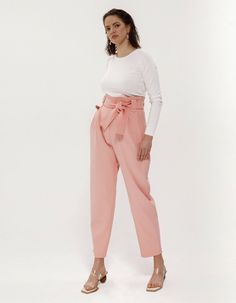 Viscose pants create an elegant feminine silhouette and make legs visually longer because of an extra high rise. Pants have wide belt loops, so You could use our fabric belt that is included or combine pants with all belts You have. Pants are made from very smooth viscose fabrics in soft blue and pink colors.The pants have comfortable side pockets and a hidden zipper on the side. Composition: 60% viscose, 35% polyester, 5% elastaneCare: We recommend a professional dry clean. Do not wash. Do not Paperbag Pants, Fall Pants, Velvet Trousers, Elegant Feminine, Cuffed Pants, High Rise Pants, Pink Pants, Pleated Pants, Fabric Belt