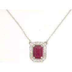 Royal 14K White Gold Pendant Necklace with 1.10- Carat Ruby and 0.19- Carat Diamond Halo Ruby And Diamond Necklace, White Gold Pendant Necklace, Pendant Making, White Gold Pendant, Delicate Chain, Royal Jewelry, Diamond Halo, Love Symbols, Gold Pendant Necklace