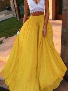 Gelbe Drapiert Elastische Taille Lange Rock Sommer Bohemian Chiffon Maxirock Damen Yellow Maxi Skirts, Beach Holiday Dresses, Chiffon Maxi Skirt, Fairy Skirt, Yellow Maxi, Maxi Rok, Floor Length Prom Dresses, Party Rock, Piece Prom Dress