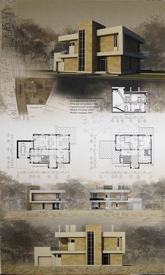 an architectural drawing shows the various sections of a house and its surrounding area, including two levels