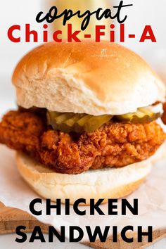 a chicken sandwich with pickles on it and the words copycat chick - fil - a