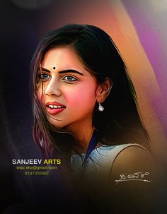 a digital painting of a woman's face with the caption sanjeev arts