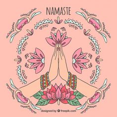 two hands in the middle of a lotus flower with namaste written on it