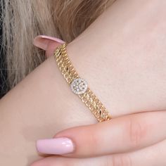 "Solid Gold Diamond Bracelet, Design Bracelet Diamond, High Quality Bracelet,Valentine's Day Gif, Christmas Day Gift, Passion And Love Item Details * Made to Order * Gold KT: 14K or 18K * Custom Gold Color: Rose Gold, Yellow Gold, White Gold * Round Diamond: 32 pcs.    * Total CTW: 0.15 ctw * Diamond Color-Clarity: E Color SI Clarity If you have any additional questions about this bracelet, just hit the \"Message \" button and we will get back to you within a few hours. ★ ★ ★ Each order will be Luxury Diamond Bracelet For Wedding On Valentine's Day, Rose Gold Plated Diamond Jubilee Bracelet, Elegant Jubilee Bracelet For Anniversary, Elegant Jubilee Charm Bracelet For Anniversary, White Gold Plated Diamond Cut Bracelets, White Gold Diamond Cut Gold Plated Bracelets, White Gold Plated Diamond Cut Bracelet, White Gold-plated Diamond Cut Bracelet, Yellow Gold Bracelet With Diamond Accents