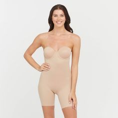 ASSETS by SPANX Women's Flawless Finish Strapless Cupped Midthigh Bodysuit - Beige L Strapless Shaping Bodysuit With Built-in Bra, Strapless Shaping Bodysuit Shapewear, Strapless Shaping Bodysuit, Strapless Smoothing Bodysuit Shapewear, Strapless Smoothing Shapewear Bodysuit, Shapewear Bandeau Bodysuit With Built-in Bra, Strapless Shapewear Bodysuit With Built-in Bra, Strapless Shapewear Bodysuit With Lined Body, Strapless Shapewear For Smoothing And Sculpting