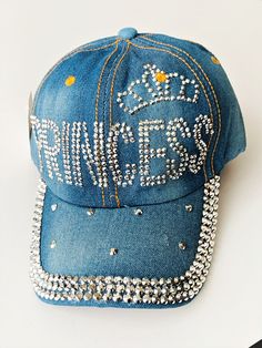 Princess Hat Rhinestones Jeans Denim Hat Cap Beautiful hat, jeans denim fabric, Adult / one size / Adjustable strap ensures a solid and comfortable fit. We ship within one business day. Trendy Snapback Baseball Cap With Rhinestones, Trendy Rhinestone Snapback Baseball Cap, Trendy Adjustable Denim Blue Hat, Trendy Denim Snapback Baseball Cap, Casual Adjustable Baseball Cap With Rhinestones, Casual Cap With Rhinestones, Adjustable Denim Cap, Adjustable Denim Visor Hat, Casual Rhinestone Cap