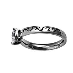 Stainless steel petite band with large heart cut cubic zirconium stone. Engraved scripture with black enamel filling on back side of ring, “Purity - Matthew 5:8” Purity Rings, Rings Cross, Love Waits, Heart Solitaire Ring, True Love Waits, Purity Ring, Cross Necklaces, Christian Jewelry, Rings For Girls