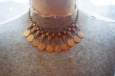 Victorian tribal vintage 1875 , bronze collar , choker necklace with a dangling coins. Collar Choker, Woven Chain, Sterling Necklaces, Choker Collar, Mother Pearl, Heart Locket, Choker Necklaces, Triangle Shape, Metal Necklaces