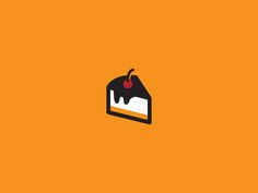 an orange background with a piece of cake on it, and the word apple written in black