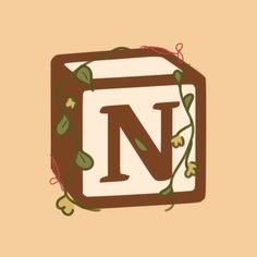 the letter n is surrounded by vines and leaves