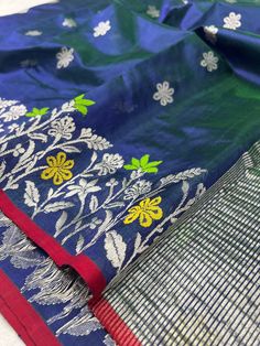 Chanderi Pattu silk saree wid blouse piece Semi-stitched Paithani Silk Blouse Piece With Traditional Patterns, Silk Pre-draped Saree With Traditional Patterns For Designer Wear, Multicolor Katan Silk Blouse Piece For Designer Wear, Blue Cotton Silk Saree With Self Design, Blue Self Design Cotton Silk Saree, Blue Handloom Katan Silk Blouse Piece, Handloom Cotton Silk Blouse Piece In Traditional Drape, Blue Katan Silk Handloom Blouse Piece, Designer Silk Handloom Blouse Piece