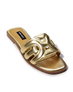 Simply slip on this comfy slide sandal and go, with its flat heel, lightly padded sole, and stylish faux leather upper. Perfect for pairing with your favorite bottoms or a chic sundress. This versatile shoe is a wardrobe must-have in neutral to colorful hues. | Nine West - Gold Yellow - Slide Sandal - 6.0 Yellow Slides, Boston Proper, Chic Sundress, Gold Yellow, Slide Sandals, Slip On Shoes, Sundress, Shoes Sandals, Boston