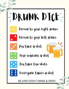 a funny poster with the words drunk dice on it