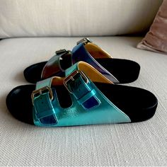 Isabel Marant Sunset Sandals Shoes Sz 38 Brand New. Metallic Aqua : Lennyo Sz 38 Comes With A Storage Bag 100% Leather Blue Leather Slides For Summer, Blue Leather Footbed Sandals For Summer, Blue Leather Footbed Slip-on Slides, Modern Blue Mules For Summer, Modern Blue Summer Mules, Blue Sandals With Leather Footbed And Open Toe, Blue Open Toe Sandals With Leather Footbed, Blue Leather Footbed Sandals With Round Toe, Blue Leather Footbed Sandals