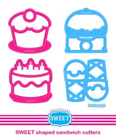 sweet shaped sandwich cutters are shown in pink and blue