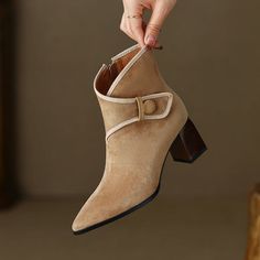 Trendy Suede Heeled Boots For Fall, Trendy Suede Boots For Workwear, Suede Square Toe Heeled Boots For Fall, Square Toe Suede Heeled Boots For Fall, Trendy Winter Suede Heeled Boots, Beige Suede Mid-calf Boots, Suede High Heel Mid-calf Boots For Fall, Beige Boots With Stacked Block Heel, Ankle-high Suede Heels For Fall