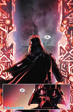 darth vader is looking at the light from behind him in this comic panel