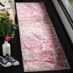 Contemporary decor style is superbly displayed in the voguish colors and smooth texture of the Skyler Rug Collection. Featuring a smart montage of patterns ranging from mod geometrics and dreamy abstracts to florals and classic medallions, Skyler turns familiar imagery into fashion-fabulous interior design. Safavieh Skyler Dumage 2 X 8 (ft) Pink/Ivory Indoor Distressed/Overdyed Industrial Runner Rug | SKY186N-28 Abstract Runner Rug, Office Area Rugs, Rugs Contemporary, Scatter Rugs, Gray Rug, Pink Ivory, Rug Pink, Pink And Gray, Decor Guide