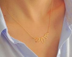 Golden Lotus Blossom Necklace, Gold Necklace, Lotus Necklace, Geometric Necklace, Simple Leaf Necklace, Dainty Gold Necklace, Yoga Lotus Necklace, Simple Leaf, Gold Lotus, Lotus Blossom, Dainty Gold Necklace, Geometric Necklace, Leaf Necklace, Flower Pendant, Gold Filled Chain