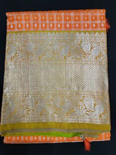 Venkatagiri Silk Saree w/ Hand worked Blouse Orange Handloom Blouse Piece For Navratri, Traditional Orange Unstitched Blouse Piece, Orange Unstitched Katan Silk Blouse Piece, Traditional Orange Blouse For Puja, Orange Saree With Unstitched Blouse For Transitional Season, Transitional Orange Saree With Unstitched Blouse, Orange Blouse For Diwali And Traditional Ceremonies, Orange Handloom Blouse Piece In Traditional Drape, Orange Handloom Art Silk Blouse Piece