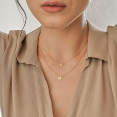 The 14k Solid Gold Letter Necklace is a delicate and timeless piece that will add a personalized touch to any outfit. Whether you are treating yourself or someone special, this gold initials necklace will make a truly thoughtful and meaningful present. ♡ LAYER ∙ INITIALS ∙ NECKLACE ◇  ◇ Made to Order ◇ Dimensions: Letters: 8 mm (0.32'')  ◇ Material Options: High Quality 925k Silver and 14k Solid Gold ◇ Color Options: Yellow Gold ∙ Rose Gold ∙ White Gold ◇ All our jewelry is made with passion and Dainty Initial Necklace With Name, Everyday Initial Name Necklace, Gold Letter Pendants, Letter Necklace Gold, Gift Letter, Letter Necklace Silver, Silver Initial Necklace, Initials Necklace, Gold Letter Necklace