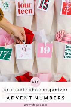 DIY Shoe Organizer Advent Calendar: Printable Numbers - The Pretty Life Girls | Print and cut these numbers to attach to your shoe organizer advent for a fun and easy Christmas countdown! This is the perfect simple Christmas craft. #diyproject #craftidea #easycraft #kidcrafts #howtomake Shoe Organizer Advent Calendar, Diy Shoe Organizer, Advent Calendar Printable, Shoe Organization Diy, Diy Shoe, Pretty Life, Fun Christmas Crafts, Printable Numbers, Calendar Printable