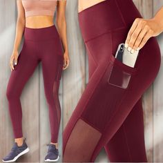 New With Tags; Fabletics High Waisted Semi Sheer Mesh Powerhold Leggings Short. Size Xxs. Color Is Black Cherry. Product Description: Our Technical High-Rise Legging Is Designed With Convenient Side Pockets To Hold All Your Must-Haves. Made In Our Famous, Figure-Flattering Powerhold Fabric, Featuring Instaboost Technology For The Ultimate Hold. Features: Chafe-Resistant Moisture-Wicking All-Way Stretch Breathable Hidden Pockets Upf Protection External Pocket Our Famous Signature Fabric, Powerhol Fitted Red Activewear With Pockets, Red Activewear With Pockets For Workout, Fabletics Leggings, Camo Leggings, Rayon Pants, Ankle Leggings, Blue Leggings, High Rise Leggings, Black Cherry