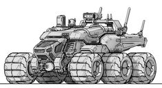 a drawing of a tank with four wheels