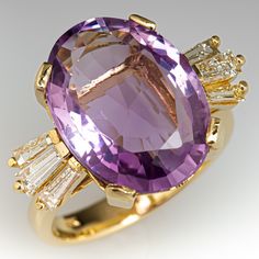 Amethyst Cocktail Ring w/ Diamond Accents 18K Yellow Gold Vintage Amethyst Rings, Antique Cocktail Ring, Amethyst Rings, Amethyst Cocktail Ring, Amethyst Ring Vintage, Amethyst Set, Amethyst And Diamond Ring, Wedding Accessories Jewelry, Amethyst Jewelry