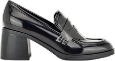 Chic Square Toe Platform Loafers, Chic Office Loafers With Block Heel, Chic Platform Loafers With Block Heel, Chic Square Toe Platform Loafers For Office, Chic Square Toe Loafers For Work, Chic High Heel Platform Loafers For Office, Chic Patent Leather Platform Loafers For Business, Chic Almond Toe Loafers For Office, Chic Square Toe Platform Loafers For Work