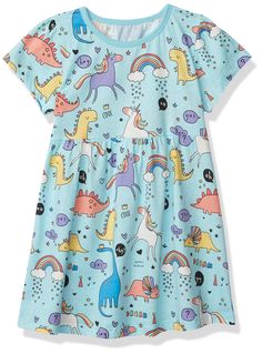 PRICES MAY VARY. Cute cartoon animal print casual dress make your girls more adorable 100% Cotton Single Jersey fabric,breathable and comfortable to wear Washing and colour stable after 3 times as internal test result. Above knee length,so it's enough for dress only.But suggest buy one size up if you like longer. Long sleeve dresses for girls,perfect for a daily wear or many occasions such as school, party, birthday, park, beach and any other special festival. This dress is very comfy and school/playground appropriate.Your baby or toddler girl will loves it and stay very beautiful with it. Fit & Sizing
Fit and flare silhouette.
Hits just above the knee.
size 2,3,4,5,6,7 product details
Smooth weave.
Short sleeves.
Round neckline 
Shirring at chest.As different screens display colors differ Summer Sleepover Dress With Short Sleeves, Summer Short Sleeve Dress For Sleepover, Casual Short Sleeve Twirl Dress For Playtime, Casual Short Sleeve Twirl Dress For Playwear, Playful Short Sleeve Dress With Graphic Print, Playful Short Sleeve Graphic Print Dress, Fun Summer Dresses For Sleepover, Fun Summer Dresses For Sleepovers, Fun Summer Sleepover Dresses