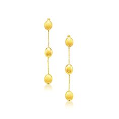 Three beautiful pebbles in polished and textured style showcase the simple elegance of these dangling earrings. Positively gorgeous in 14K yellow gold. Cheap Gold-plated Dangle Earrings, Metal Ball, Healing Jewelry, Dangling Earrings, Fine Earrings, Gems And Minerals, Simple Elegance, Online Earrings, Gold Texture