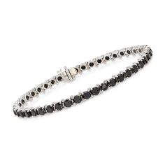 Ross-Simons - 9.20ct t. w. Black Diamond Tennis Bracelet in 14kt White Gold. 8". Your favorite tennis bracelet gets an intriguing update. 9.20 ct. t. w. brilliant-cut black diamond rounds have a sleek, alluring look in contrasting 14kt white gold. Single-latch safety. Push-button clasp, black diamond tennis bracelet. Diamond birthstones are the perfect gift for April birthdays. Black Diamond Tennis Bracelet, Classic Black Diamond Bracelet For Anniversary, Classic Black Diamond Bracelet For Formal Occasions, Black Diamond Tennis Bracelet For Formal Occasions, Formal Black Tennis Bracelet With Diamond Accents, Black Diamond Bracelet, Bracelet Diamond, Diamond Birthstone, Diamond Tennis Bracelet