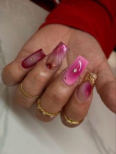 Starry Night Acrylic Nails, Gel X Nails Purple, Birthday Nails 16 Year, Cute Square Nail Designs, Purple Short Nails, Hand Painted Nail Designs, Pink Square Nails, 90s Nails, Spring Acrylic Nails