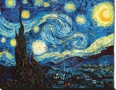 the starry night painting is on display