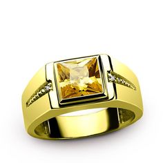 Metal: 14K Yellow GoldGemstone: CitrineCarat Total Weight: 3.20Dimensions: 0.7CM x 0.7CMSetting Type: Bezel SettingSecondary Stones:DiamondsCarat Total Weight: 0.01Color: HClarity: VS1Setting Type: Pave Setting See More Categories Citrine Gold Rings 14K Gold Rings Citrine Rings Yellow Gold Rings Gold Rings Eye-catching and elegant...you're sure to be the envy of your friends! This radiant ring features a modern design with one square citrine, accented with two diamonds set in 14k gold. Slip it o Citrine Rings, Radiant Ring, Yellow Gold Mens Rings, 14k Gold Wedding Ring, Gold Wedding Ring, Rings Gold, Citrine Ring, Yellow Citrine, Pave Setting