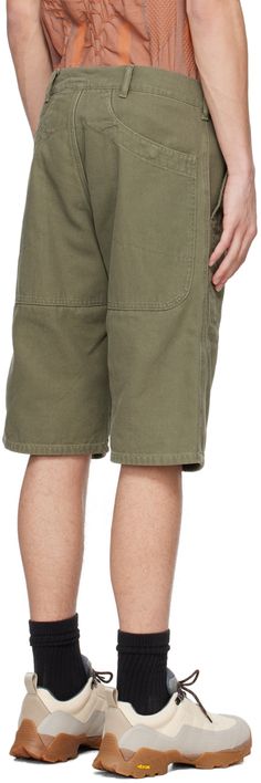 Heavyweight cotton canvas shorts. · Belt loops · Four-pocket styling · Zip-fly · Logo embroidered at front Supplier color: Olive Cotton Knee-length Shorts With Pockets, Khaki Cotton Knee-length Bermuda Shorts, Cotton Bermuda Pants With Side Pockets, Summer Cotton Cargo Shorts With Belt Loops, Cotton Bermuda Bottoms With Cargo Pockets, Khaki Cotton Shorts With Belt Loops, Khaki Cotton Cargo Shorts With Patch Pockets, Khaki Cotton Utility Shorts, Relaxed Fit Khaki Shorts With Patch Pockets