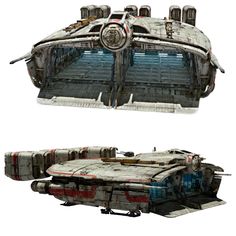 two different views of a space ship from star wars