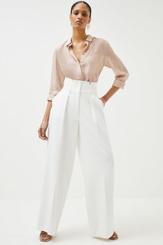 Look Chic As You Pound City Streets In These Office-Appropriate Trousers. Spun From Our Rich Compact Stretch Fabric, They Show Off A Wide-Leg Silhouette And Sophisticated Notched Detailing At The Waistline. Wear Them With Our Matching Waistcoat And Jacket For A Considered Work Look. Classic Wide-leg Office Pantsuit, Elegant Wide Leg Bottoms For Semi-formal Occasions, Elegant Wide Leg Pants With Pressed Crease, Elegant Wide Leg Pantsuit With Pressed Crease, Elegant Semi-formal Pantsuit With Pressed Crease, Chic Wide-leg Workwear Bottoms, Chic Wide Leg Workwear Bottoms, Chic Wide Leg Bottoms For Workwear, Elegant Tailored Wide-leg Pants