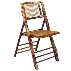 a wooden folding chair on a white background