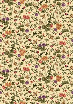 an old fashioned wallpaper with colorful flowers and leaves on it's side,