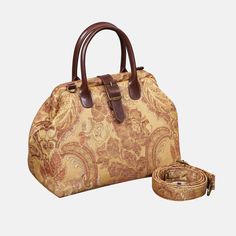 With a nod to the Victorian era, MCW’s freshly combines the classic and elegant design of the traditional carpet bag with a textural and tactile twist.The main body of purse-sized bags is made with thick chenille carpets. The handles and belts are genuine leather with heavy cotton canvas lining. Six bronze stands at the bottom allow the bag to stand stably. Every bag comes with a detachable and adjustable shoulder strap (55 inches) made from the same chenille as the bag and fixed with high-quali Formal Beige Bags With Rolled Handles, Formal Beige Shoulder Bag With Rolled Handles, Formal Tapestry Bags, Elegant Weekender Bag With Adjustable Strap And Top Handle, Elegant Weekender Bag With Top Handle And Adjustable Strap, Elegant Beige Satchel Travel Bag, Travel Bag With Rolled Handles, Travel Handheld Bag With Rolled Handles, Handheld Travel Bag With Rolled Handles