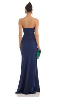 Annabel Strapless Maxi Dress in Navy | LUCY IN THE SKY Sleeveless Elastane Prom Dress, Fitted Draped Bridesmaid Maxi Dress, Fitted Draped Maxi Dress For Bridesmaid, Navy Blue Formal Dress, Navy Prom Dresses, Navy Blue Prom Dresses, Blue Strapless Dress, Strapless Prom Dresses, Long Blue Dress