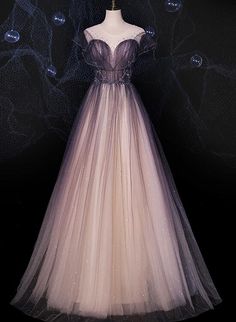 NumberSea - Charming Tulle Gradient Cap Sleeves Long Party Dress Sparkling Gown, Long Party Dress, Prom Dress Inspiration, Pretty Prom Dresses, Dress A Line, Prom Outfits, Party Dress Long, Beautiful Gowns, Fancy Dresses