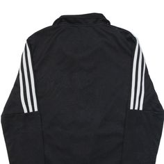 Item is in good used condition. Label says size 12-14. >Size: M >Armpit To Armpit: 18" >Armpit To Cuff: 19" >Collar To Hem: 26" Black Moisture-wicking Track Jacket For Streetwear, Functional Black Adidas Track Jacket, Black Adidas Logo Track Jacket, Black Track Jacket With Ribbed Cuffs, Black Track Jacket With Three Stripes, Urban Style Black Adidas Track Jacket, Black Adidas Track Jacket, Black Hooded Track Jacket With Three Stripes Branding, Black Adidas Urban Track Jacket