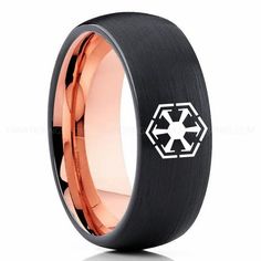 men's black and rose gold plated ring with star wars symbol inlay