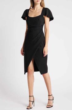 Kiyonna Whimsy Wrap Dress | Nordstrom Dressy Fitted V-neck Bodycon Dress, V-neck Midi Dress With Ruched Bodice For Date Night, Fitted V-neck Dress With Flattering Silhouette For Summer, Fitted V-neck Dress For Date Night, Flirty V-neck Midi Dress For Cocktail, Flirty V-neck Fitted Bodycon Dress, Flirty V-neck Evening Dress, Fitted Flattering V-neck Spring Dress, Flattering Fitted V-neck Spring Dress